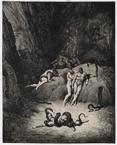 Inferno, Canto 25: Agnello transforming into a serpent (illustration from The Divine Comedy) by Gustave after Dore